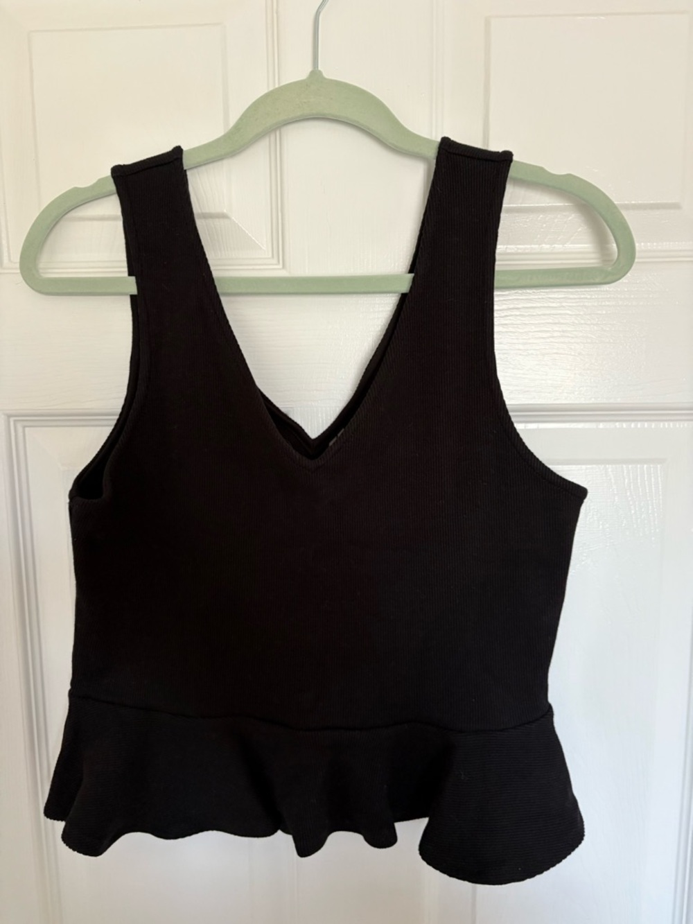 Anthropologie Black Ribbed V-Neck Flared Tank